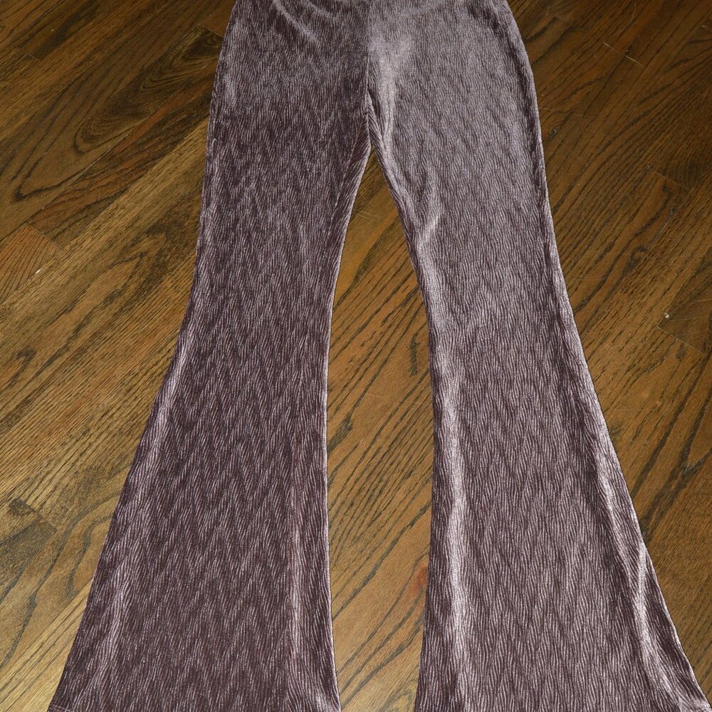 Crushed Velvet Textured Velour Stretch Flare Pants~muted berry~XS~NWOT